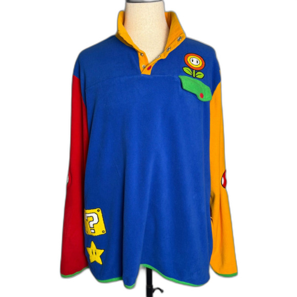 Nintendo Super Mario Icons Fleece Jacket Pullover Mens 3XL Color Block Box Lunch - Picture 2 of 15
